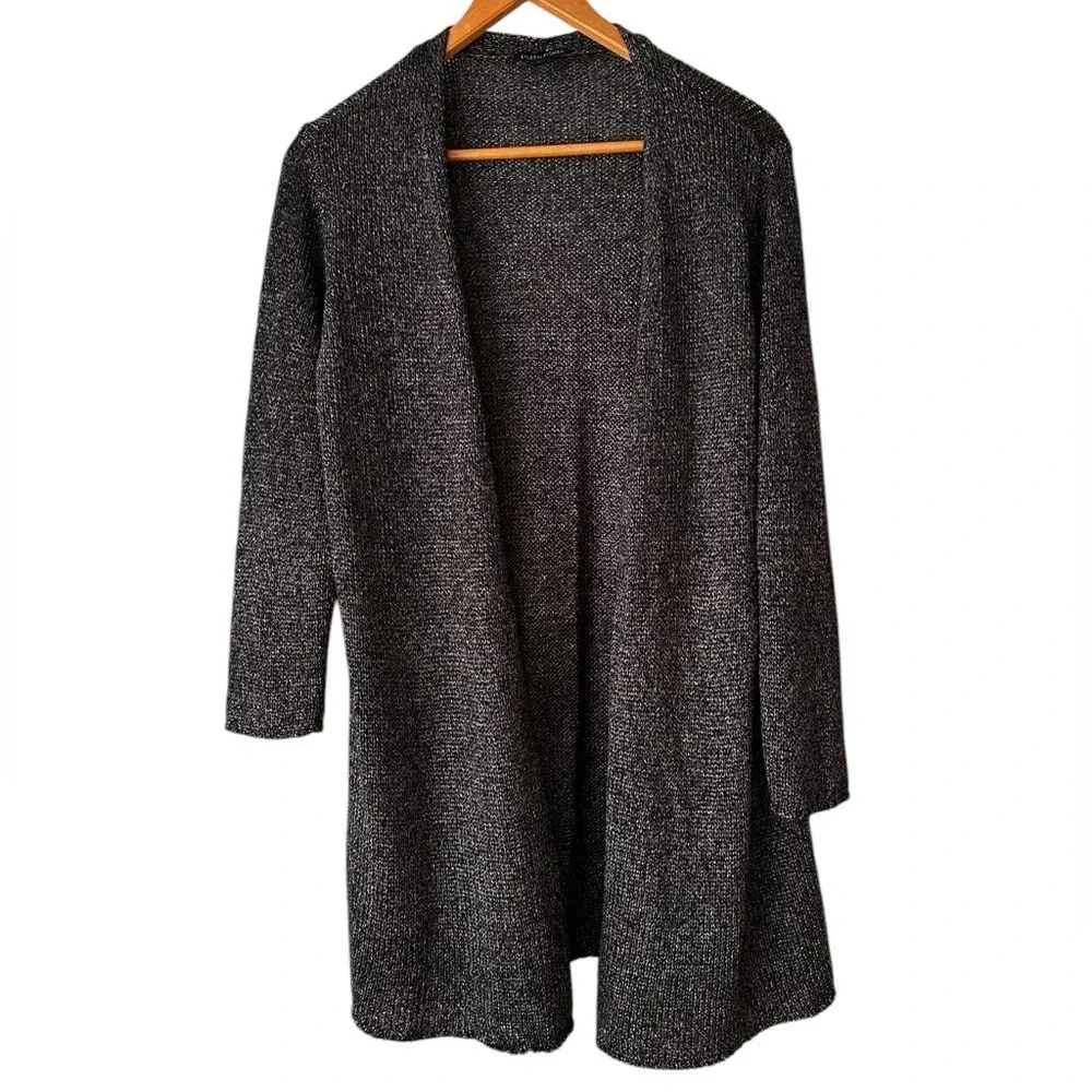 EILEEN FISHER Platinum Gray Linen Blend Shimmer Long Cardigan